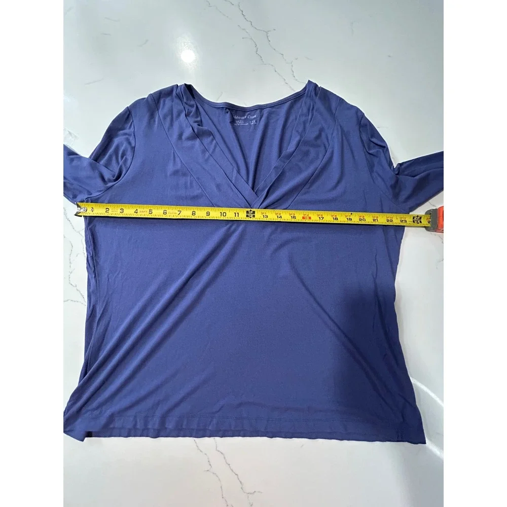 Coldwater Creek Womens Plus 1X Periwinkle Blue Pleated V-Neck Long Sleeve Top